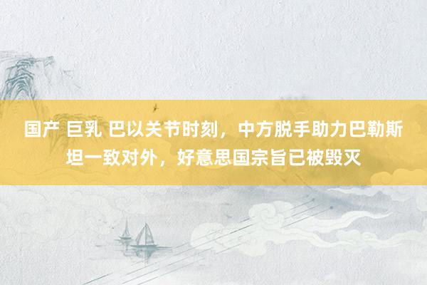 国产 巨乳 巴以关节时刻，中方脱手助力巴勒斯坦一致对外，好意思国宗旨已被毁灭